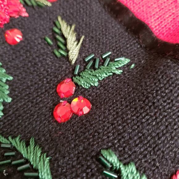 Tiara International Christmas Cardigan‎ Large Festive Red Poinsettia Embroidery - Picture 10 of 13